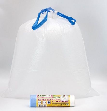 Мешки для мусора 35 л с завязками, белые, 18 мкм, 15 штук в рулоне - Вид 2